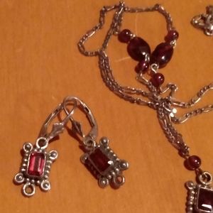 Antique Victorian Silver Garnet Necklace Earrings
